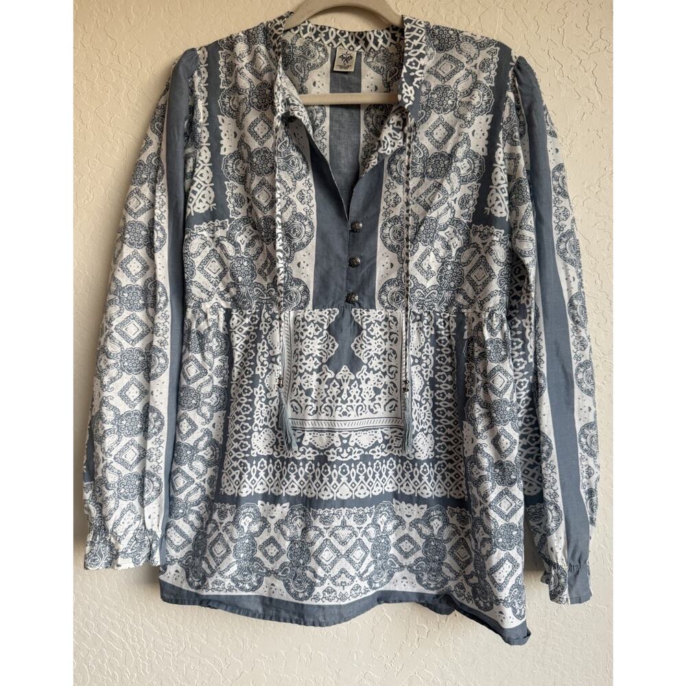 prAna Natasha Tunic Womens Medium Boho Paisley Tassel Popover